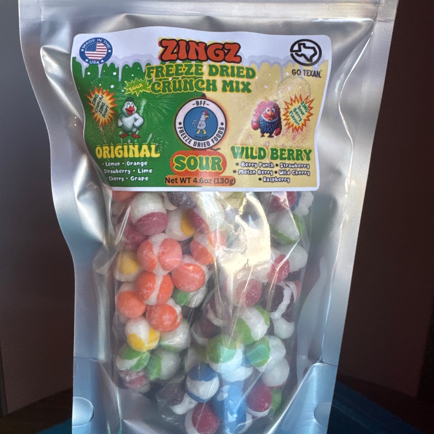 Freeze-dried fruit-flavored candy bite-sized pieces