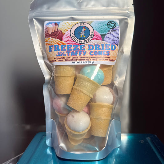Freeze-dried taffy cones colorful assorted flavors